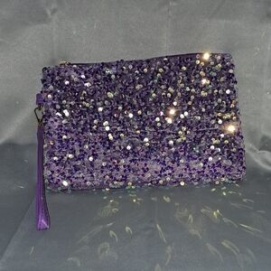 Purple Sequin Evening Clutch with Tassel